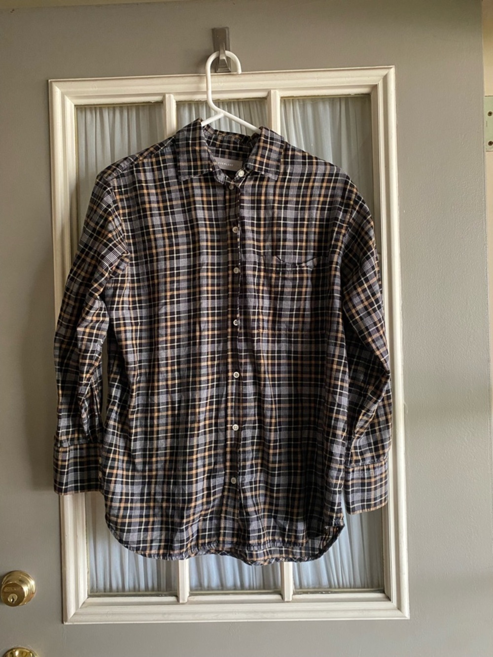 Everlane Plaid Button-Down Shirt - Black, Gray & Brown